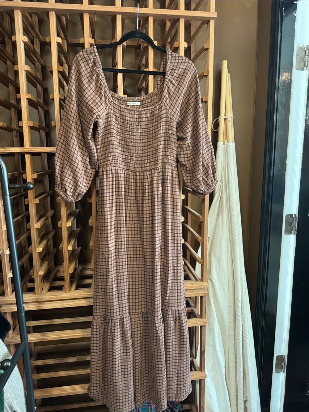 Marine Layer Brown Plaid Midi Dress